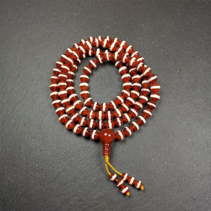 Red Agate Medicine Buddha Bhaisajyaguru Beads Mala,35" - Tibetan Buddhist mala beads, front view