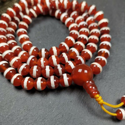 Red Agate Medicine Buddha Bhaisajyaguru Beads Mala,35" - Tibetan Buddhist mala beads, detailed view