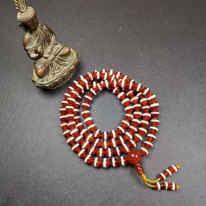 Red Agate Medicine Buddha Bhaisajyaguru Beads Mala,35" - Tibetan Buddhist mala beads, view 5