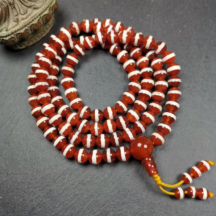Red Agate Medicine Buddha Bhaisajyaguru Beads Mala,35" - Tibetan Buddhist mala beads, view 6