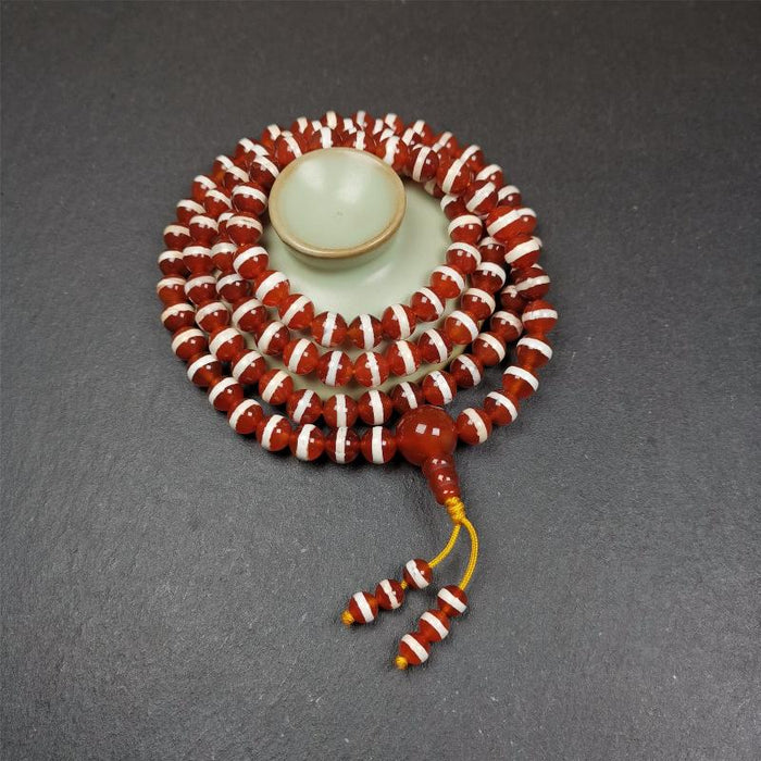Red Agate Medicine Buddha Bhaisajyaguru Beads Mala,35" - Tibetan Buddhist mala beads, view 7