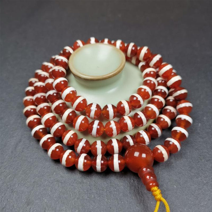 Red Agate Medicine Buddha Bhaisajyaguru Beads Mala,35" - Tibetan Buddhist mala beads, view 8