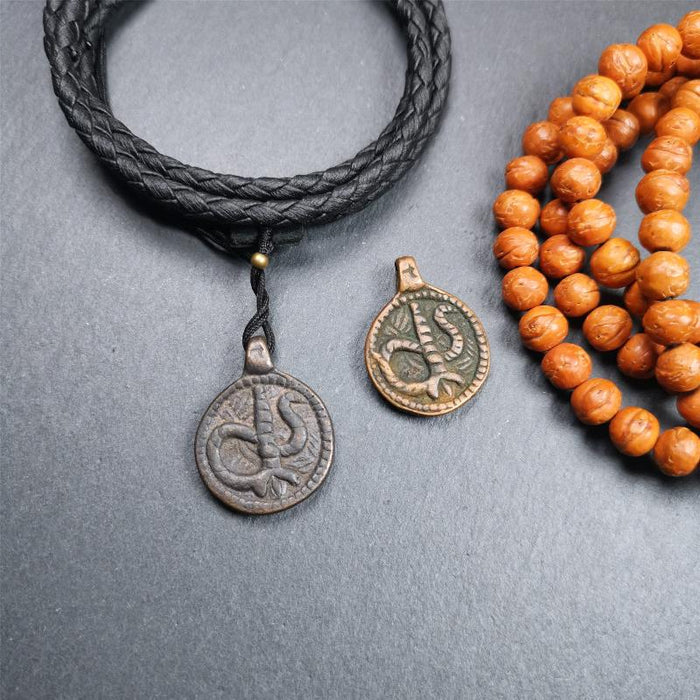 Rod of Asclepius Amulet 0.87" - Tibetan Buddhist amulet, front view