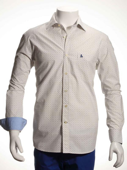 Sampras Ecru Printed Full sleeve single cuff   Cotton Shirt