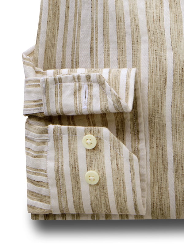 Scheffler Beige Striped Full Sleeve Tailored Fit Casual Blended Shirt