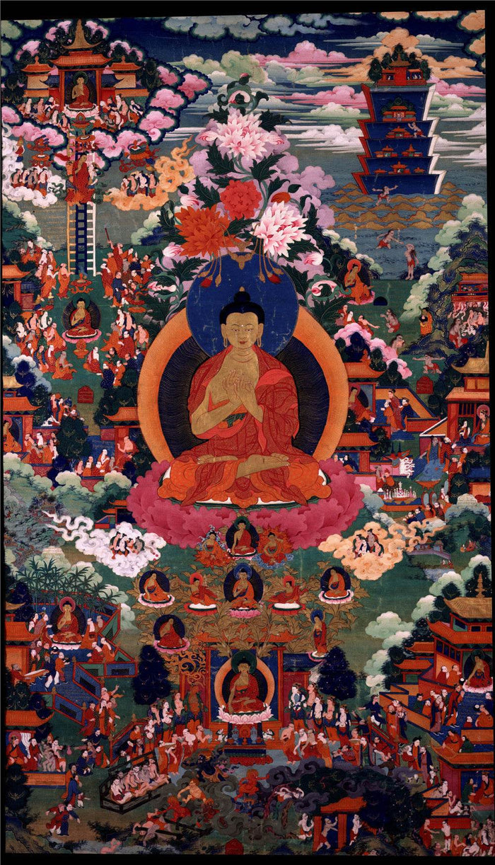 Shakyamuni - 17th Century - Tibetan thangka painting, front view