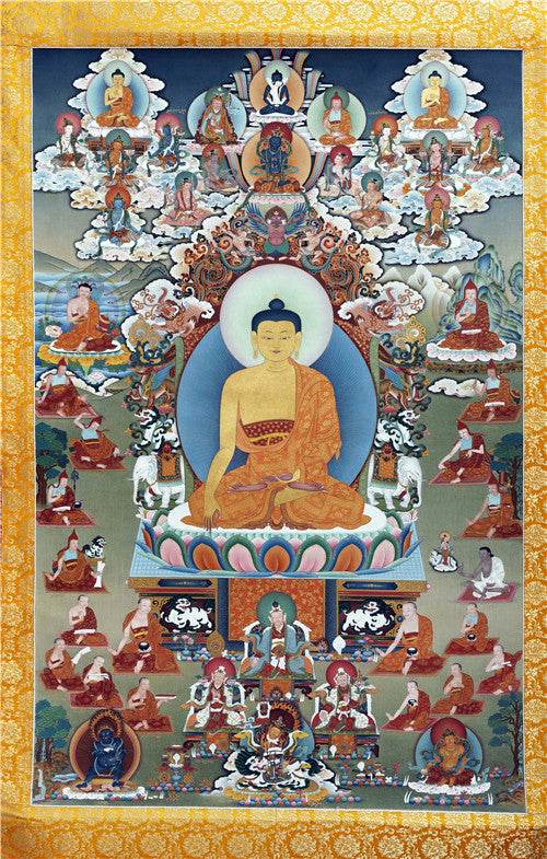 Shakyamuni Image - Tibetan thangka painting, front view