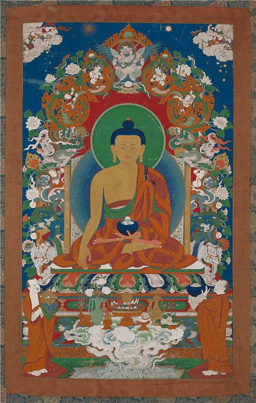 Shakyamuni Image - Tibetan thangka painting, front view