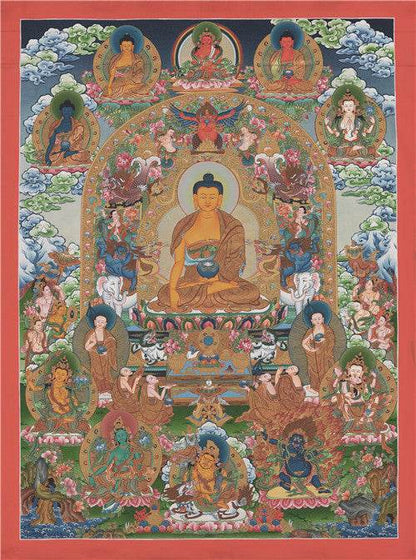 Shakyamuni Image - Tibetan thangka painting, front view