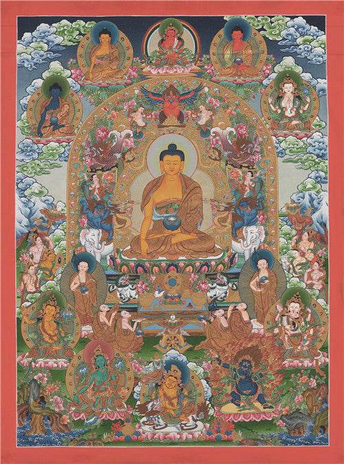 Shakyamuni Image - Tibetan thangka painting, front view