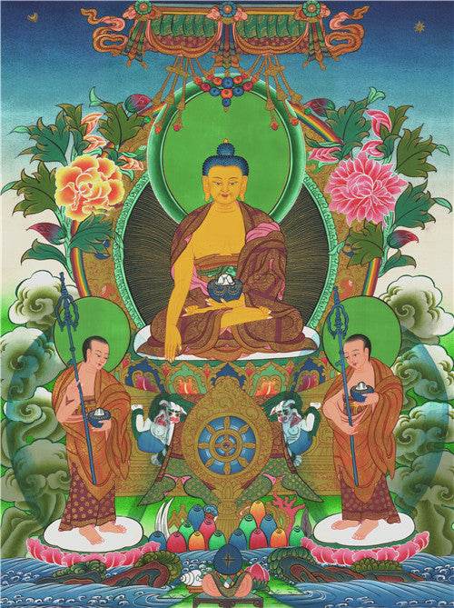 Shakyamuni Image - Tibetan thangka painting, front view
