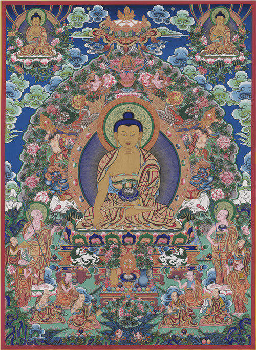 Shakyamuni Image - Tibetan thangka painting, front view