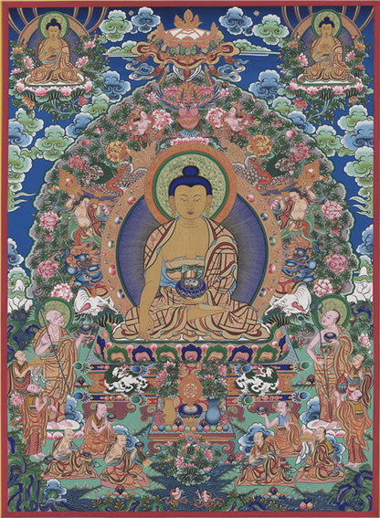 Shakyamuni Image - Tibetan thangka painting, front view