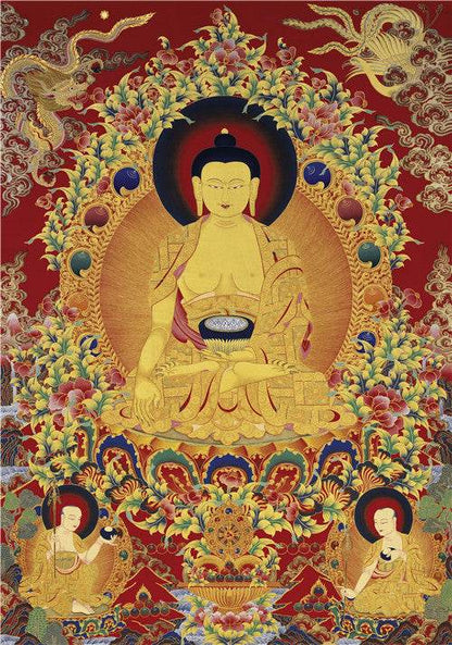 Shakyamuni Image - Tibetan thangka painting, front view