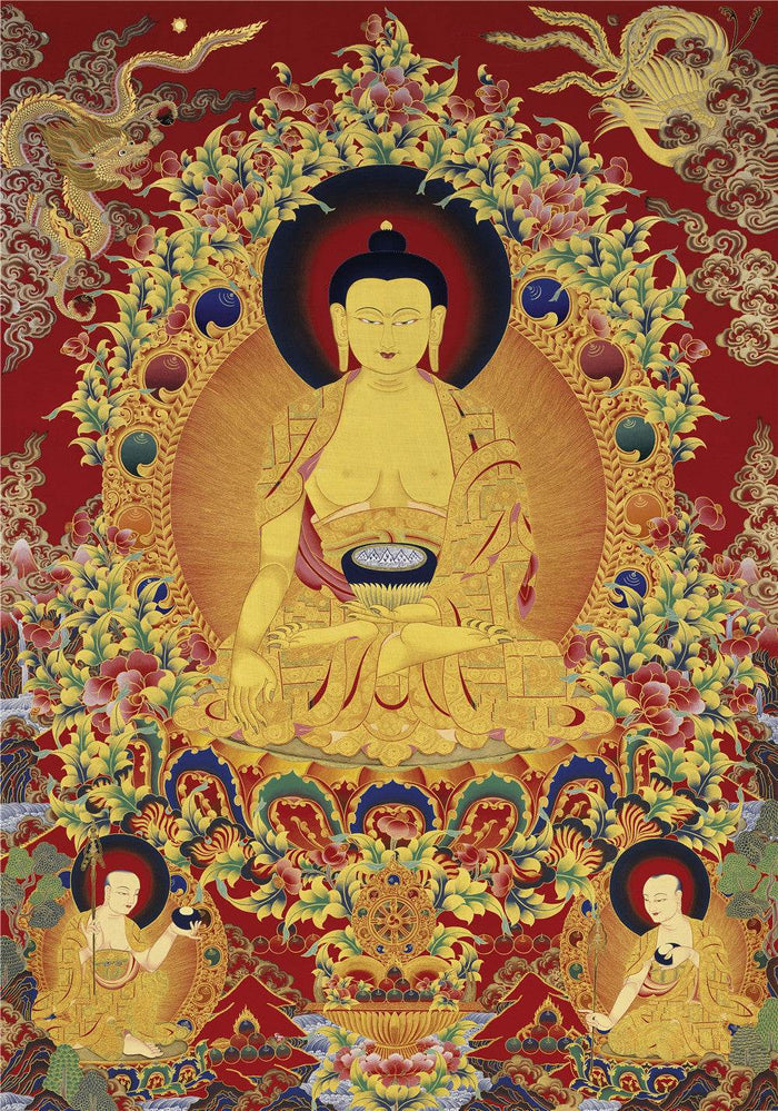 Shakyamuni - Tibetan thangka painting, front view