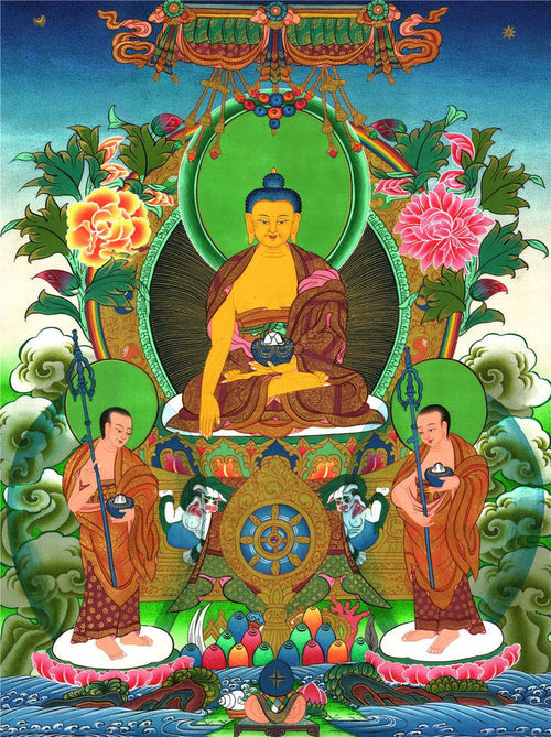 Shakyamuni - Tibetan thangka painting, front view