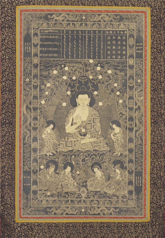 Shakyamuni - Tibetan thangka painting, front view