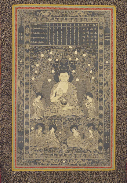 Shakyamuni - Tibetan thangka painting, front view