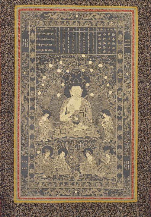 Shakyamuni - Tibetan thangka painting, front view