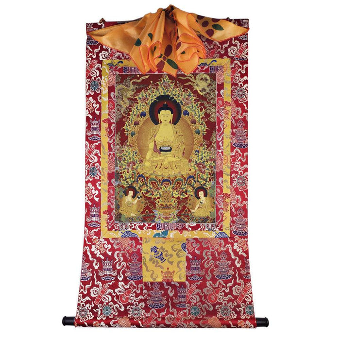 Shakyamuni - Tibetan thangka painting, detailed view