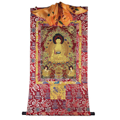 Shakyamuni - Tibetan thangka painting, detailed view