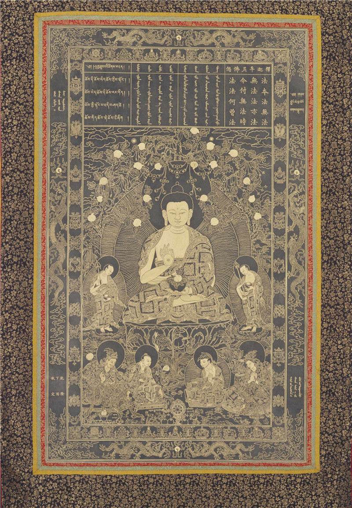 Shakyamunia Buddha Image - Tibetan thangka painting, front view
