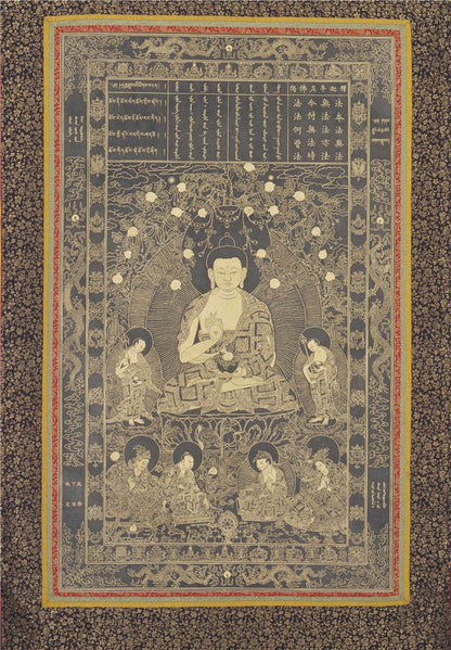 Shakyamunia Buddha Image - Tibetan thangka painting, front view