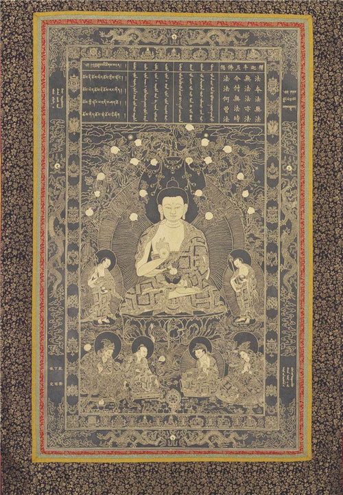 Shakyamunia Buddha Image - Tibetan thangka painting, front view