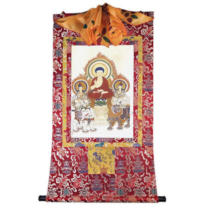 Shakyamuni,Manjusri,Samantabhadra Image - Tibetan thangka painting, view 7