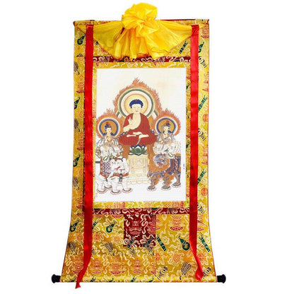 Shakyamuni,Manjusri,Samantabhadra Image - Tibetan thangka painting, view 8