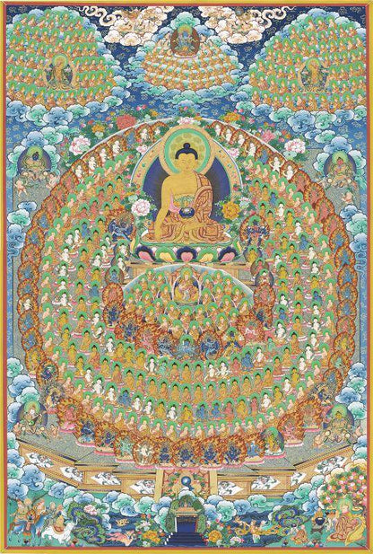 Shakyamuni's Refuge Tree - Tibetan thangka painting, front view