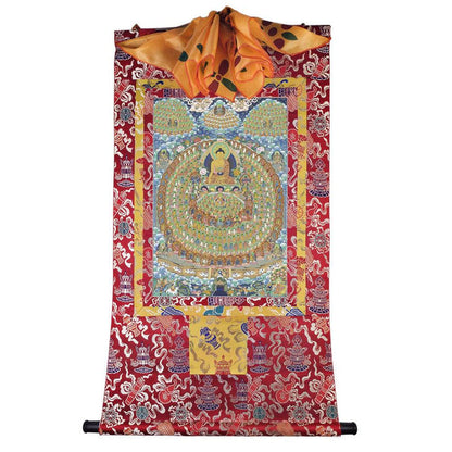 Shakyamuni's Refuge Tree - Tibetan thangka painting, detailed view