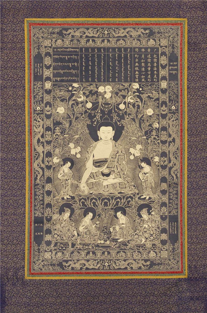 sikhina Buddha Image - Tibetan thangka painting, front view
