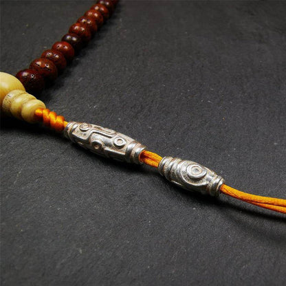 Sterling Silver Dzi Bead - Tibetan dzi bead, detailed view