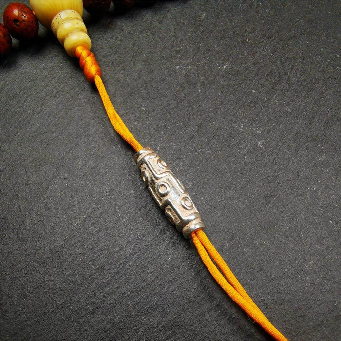 Sterling Silver Dzi Bead - Tibetan dzi bead, view 4