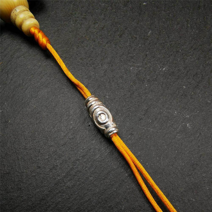 Sterling Silver Dzi Bead - Tibetan dzi bead, view 5