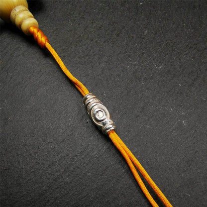 Sterling Silver Dzi Bead - Tibetan dzi bead, view 5