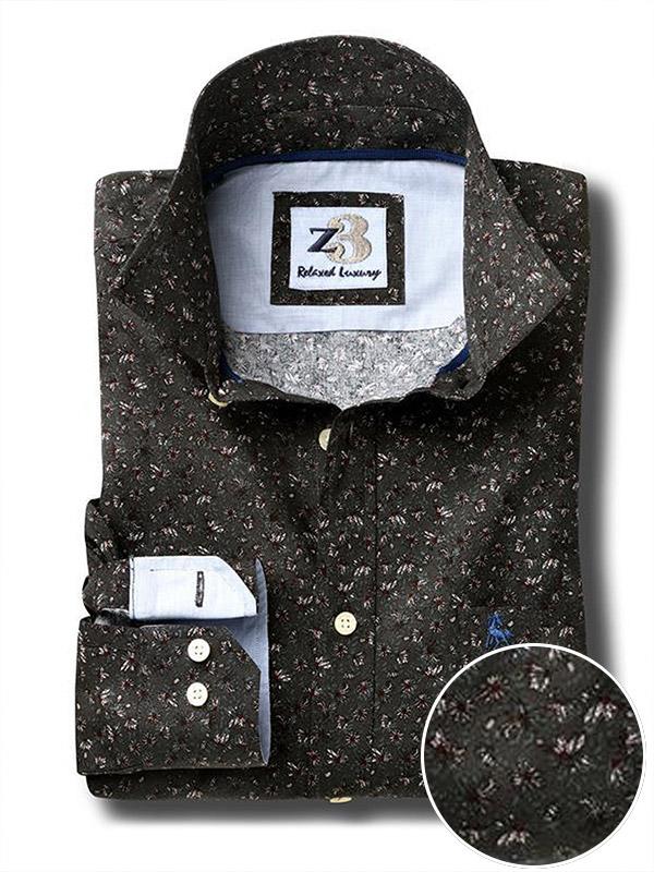 Steven Dark Grey Printed Full sleeve single cuff   Cotton Shirt