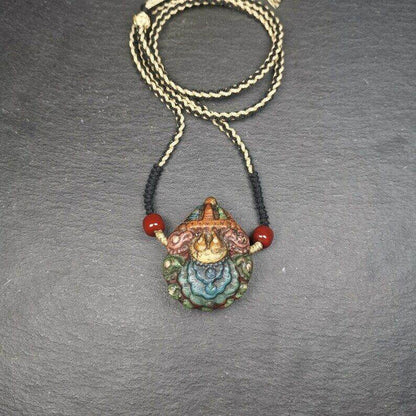 Stupa Tsa Tsa Amulet, Scorpion Guru of Padmasambhava, Scorpion Terma Pendant - Tibetan Buddhist amulet, detailed view