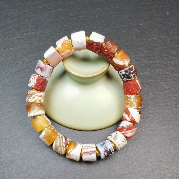 Sugar Agate Beads Wrist Mala, Unique 11mm Cylinder Carnelian Bracelet - Tibetan Buddhist mala beads, view 4