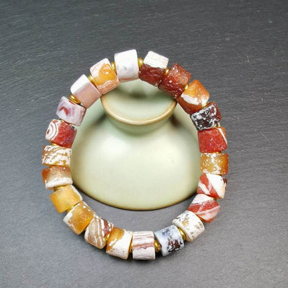 Sugar Agate Beads Wrist Mala, Unique 11mm Cylinder Carnelian Bracelet - Tibetan Buddhist mala beads, view 4