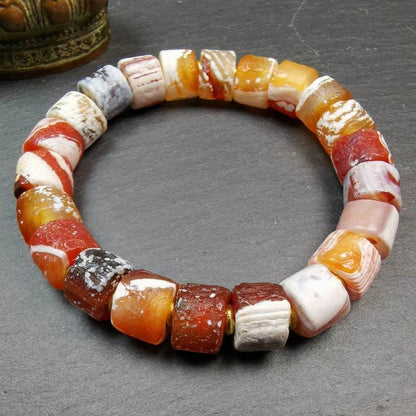 Sugar Agate Beads Wrist Mala, Unique 11mm Cylinder Carnelian Bracelet - Tibetan Buddhist mala beads, view 5
