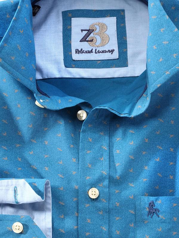 Swan Turquoise Printed Full sleeve single cuff   Cotton Shirt