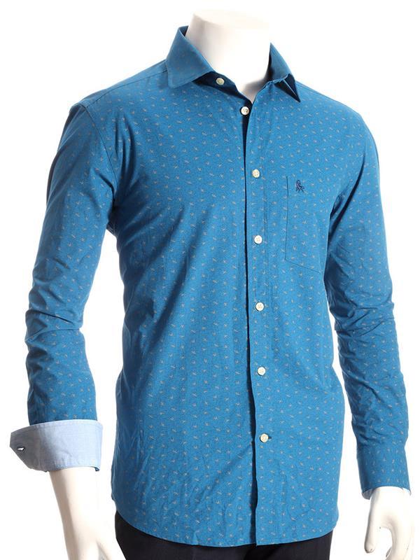 Swan Turquoise Printed Full sleeve single cuff   Cotton Shirt