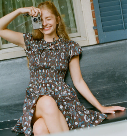 The Gia Mini Nap Dress - Chocolate Swedish Floral
