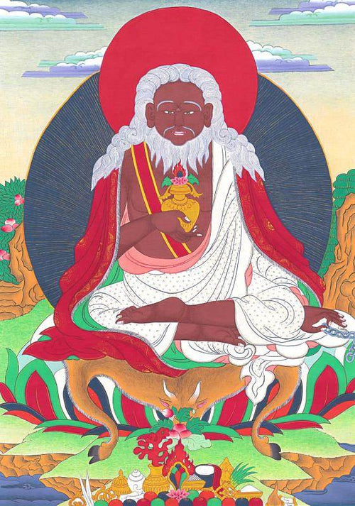 Thangtong Gyalpo - Chakzampa - ཐང་སྟོང་རྒྱལ་པོ་ - Tibetan thangka painting, front view
