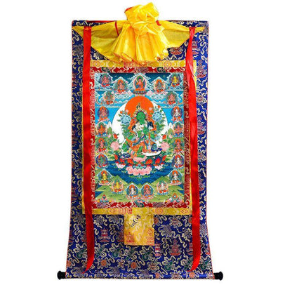 The 21 Taras - Green Tara - Tibetan thangka painting, view 4