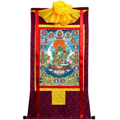 The 21 Taras - Green Tara - Tibetan thangka painting, view 5