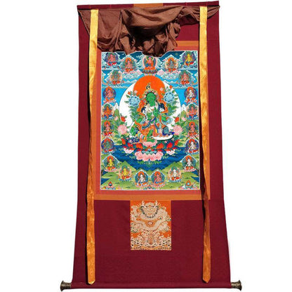 The 21 Taras - Green Tara - Tibetan thangka painting, view 7