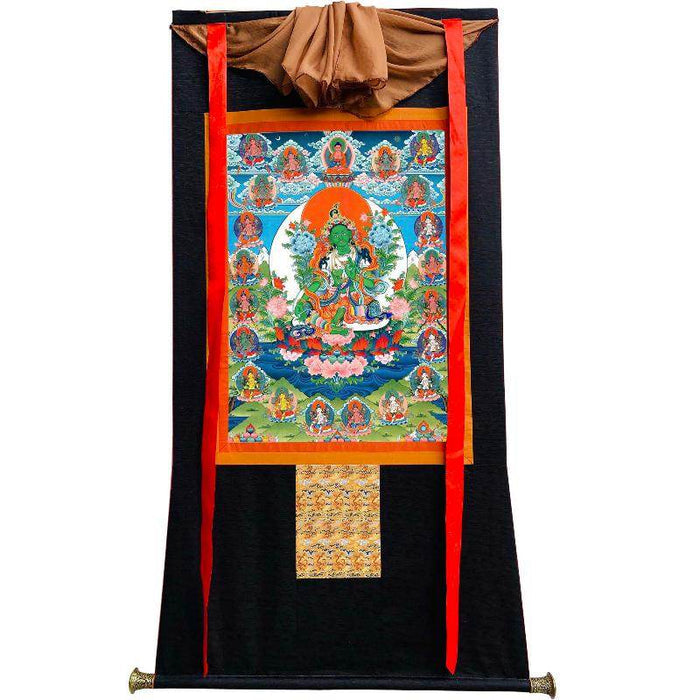 The 21 Taras - Green Tara - Tibetan thangka painting, view 8